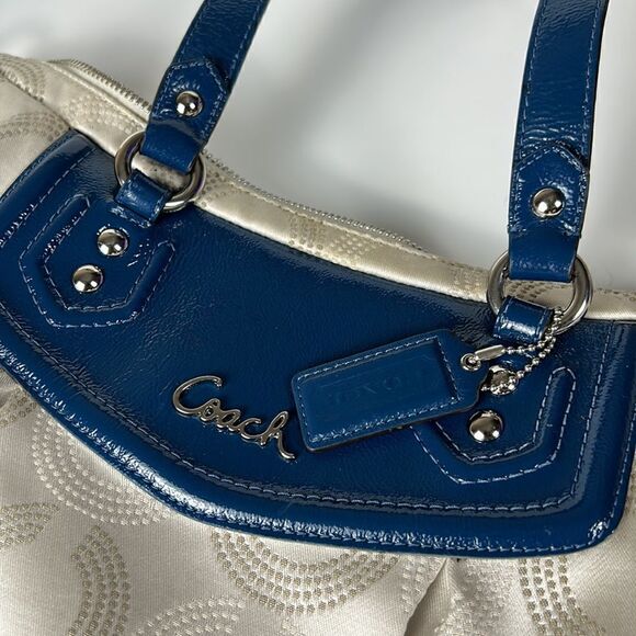 COACH ASHLEY Signature C Cloth Satchel shoulder bag Ivory/Peacock cross body - Picture 13 of 16